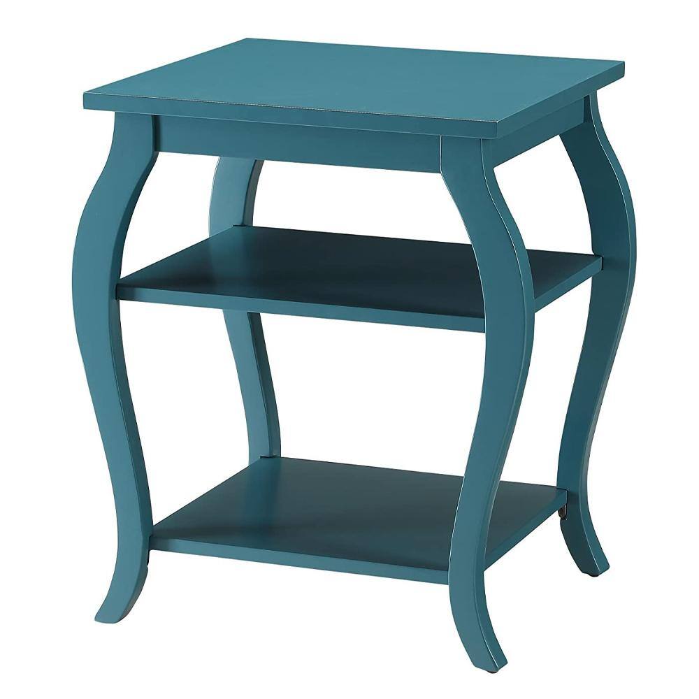 Becci Teal Wood Dual-Facing End Table with Open Storage