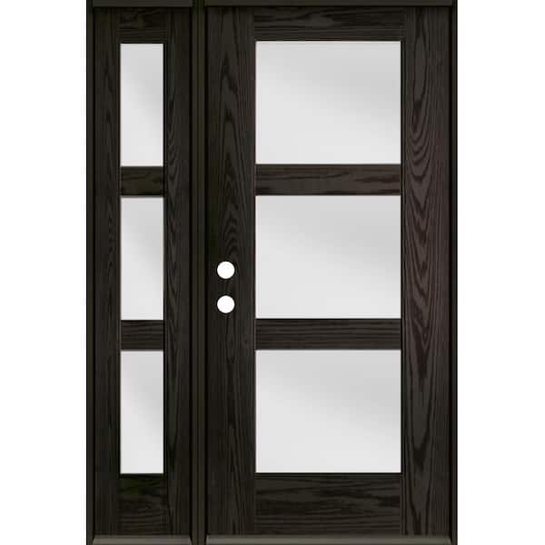 Krosswood Doors BRIGHTON Modern 50 in. x 80 in. 3-Lite Right-Hand/Inswing Satin Glass Baby Grand Stain Fiberglass Prehung Front Door/LSL
