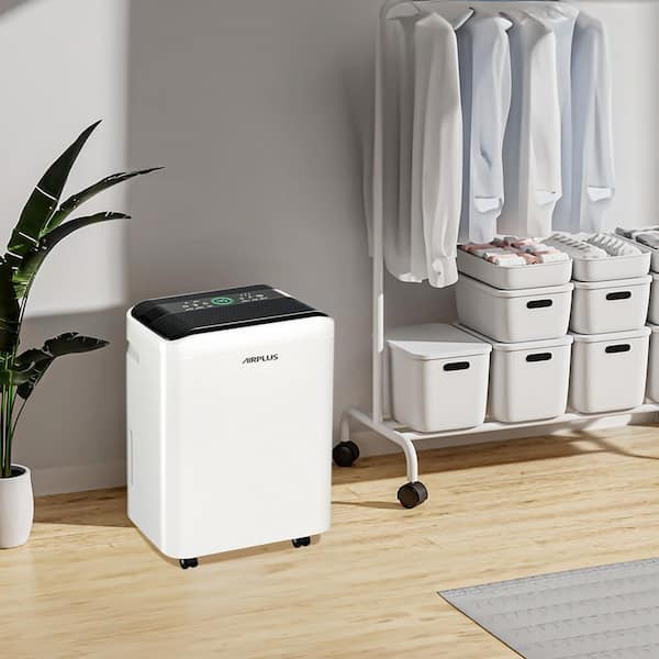 50 pt. 4,500 sq. ft. Dehumidifier for Basement in White with Drain Hose, Bucket, Continous Run, Ionizer, Quier Cloth Dry