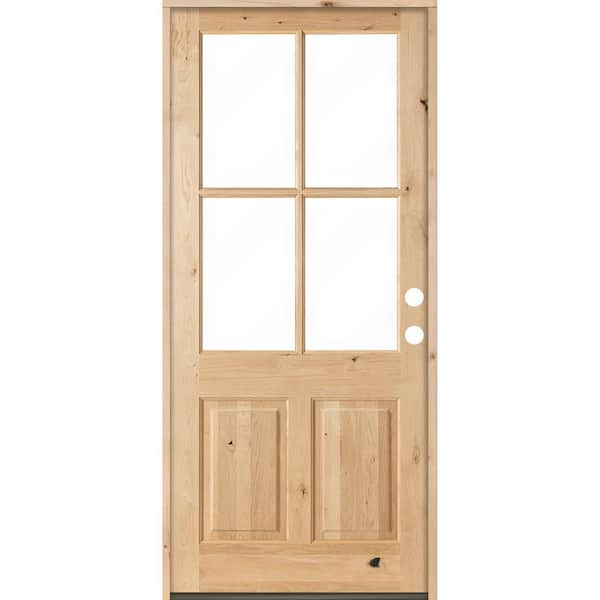 32 in. x 96 in. Knotty Alder Left-Hand/Inswing 4-Lite Clear Glass Unfinished Wood Prehung Front Door
