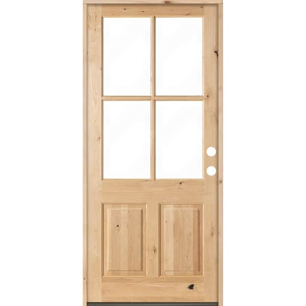 Krosswood Doors 36 in. x 96 in. Knotty Alder Left-Hand/Inswing 4-Lite Clear Glass Unfinished Wood Prehung Front Door
