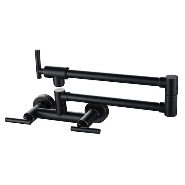 ARCORA Folding Wall Mounted Pot Filler Kitchen Faucet with 3-Handles in Oil Rubbed Bronze