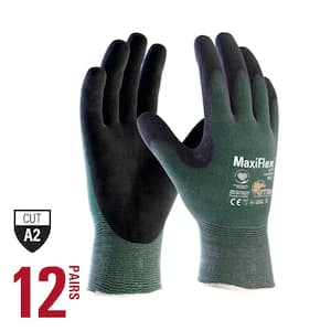 MaxiFlex Cut Men's Large Green ANSI 2 Premium Nitrile-Coated Outdoor and Work Gloves with Touchscreen (12-Pack)