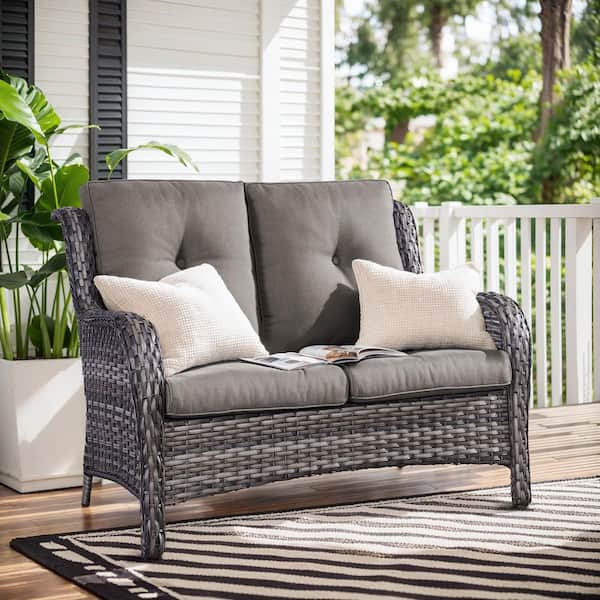 Pocassy 2-Seat Wicker Outdoor Loveseat Sofa Patio with CushionGuard Cushions Gray/Gray