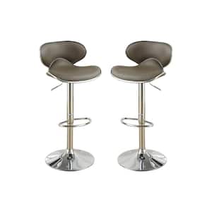 44 in. Adjustable Espresso Faux Leather Low Back Metal Bar Stools (Set of 2)