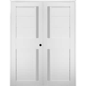 Esta 36 in. x 79.375 in. Left Hand Active Frosted Glass Bianco Noble Finished Wood Composite Double Prehung French Door