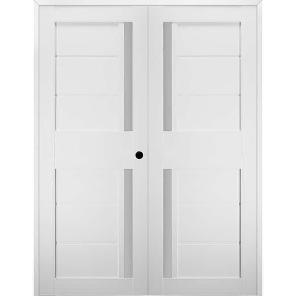 Belldinni Esta 48 in. x 79.375 in. Left Hand Active Frosted Glass Bianco Noble Finished Wood Composite Double Prehung French Door