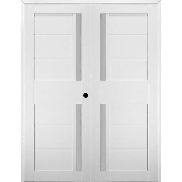 Belldinni Esta 60 in. x 79.375 in. Left Hand Active Frosted Glass Bianco Noble Finished Wood Composite Double Prehung French Door