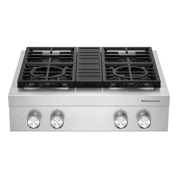 30 in. 4 Burners Commercial-Style Gas Cooktop in Stainless Steel with Three-Level Convertible Grates
