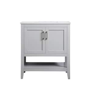 Timeless Home 30 in. W x 19 in. D x 34 in. H Single Bathroom Vanity in Grey with Calacatta Engineered Stone