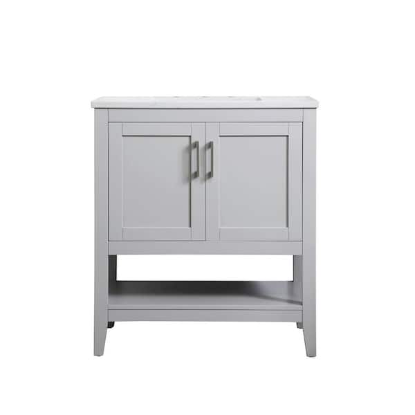 Unbranded Timeless Home 30 in. W x 19 in. D x 34 in. H Single Bathroom Vanity in Grey with Calacatta Engineered Stone