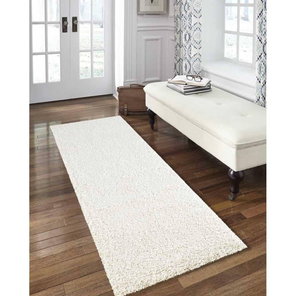 Ivory Beige Shag Runner Rug 2'2" x 7'6" Synthetic