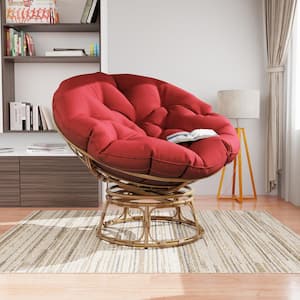 All-Weather Swivel Wicker Outdoor Patio Papasan Lounge Chair with Red Cushion