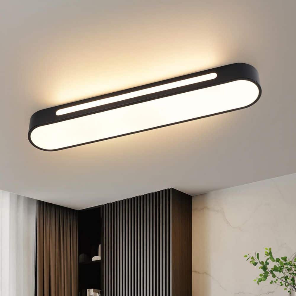 Lumin 1-Light 31.5 in.W Matte Black Linear Round Rectangular Flush Mount Ceiling Light for Hallway and Kitchen price history on PriceWatchPro