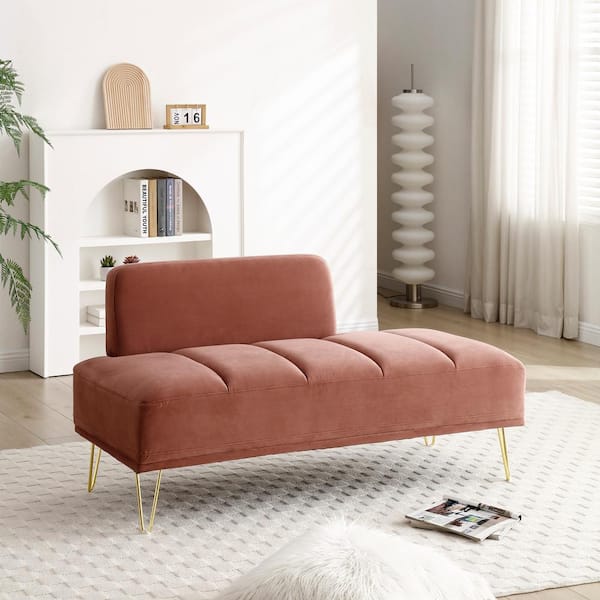 J&E Home 2-Seat Sofa Chair Teddy Velvet Couch Bedroom Bench in Rose 56.3 in.