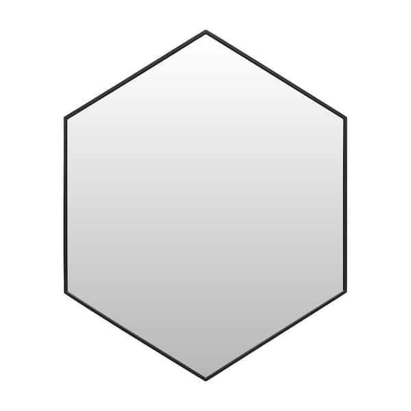 24 in. W x 30 in. H Modern Hexagon Metal Framed Wall Mounted Bathroom Vanity Mirror in Black