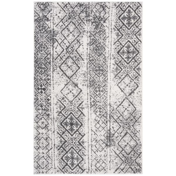 Adirondack 3 ft. x 4 ft. Silver/Black Border Striped Area Rug