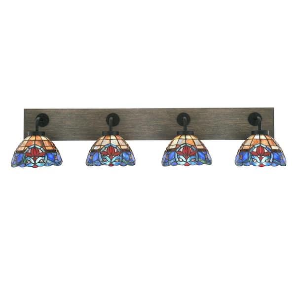 Unbranded Kirby 37.5 in. 4 Light Black & Painted Wood-look Vanity Light with 7 in. Sierra Art Glass Glass Shades No Bulbs Included