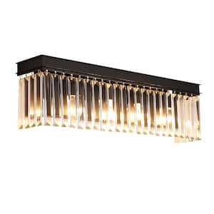 22.5 in. 4-Light Matte Black Bathroom Vanity Light Wall Light Fixtures Over Mirror with Clear Crystal Shade