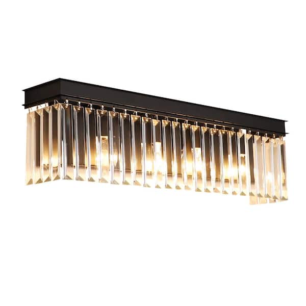 pasentel 22.5 in. 4-Light Matte Black Bathroom Vanity Light Wall Light Fixtures Over Mirror with Clear Crystal Shade