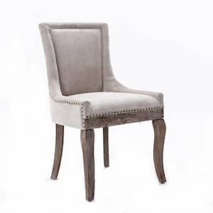 Elegant Beige Fabric Upholstered Dining Chairs Side Chair with Wood Legs, Bronze Nail Head and Backrest (Set of 2)