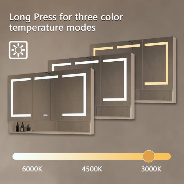 WELLFOR V3 48-in x 32-in Lighted LED Fog Free Surface/Recessed Mount Silver Mirrored Soft Close Medicine Cabinet