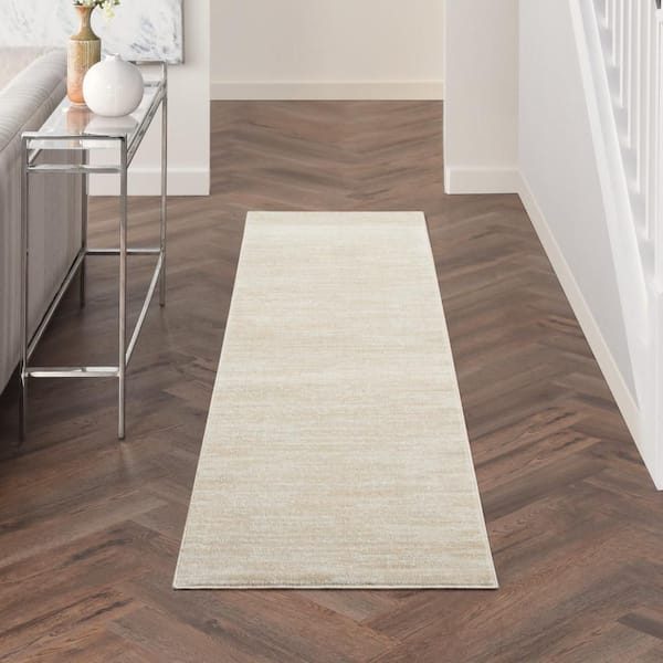 Essentials 2 ft. x 10 ft. Ivory Beige Kitchen Runner Solid Indoor/Outdoor Rug