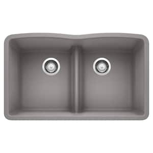 Diamond Undermount Granite 32 in. x 19.25 in. 50/50 Double Bowl Kitchen Sink in Metallic Gray