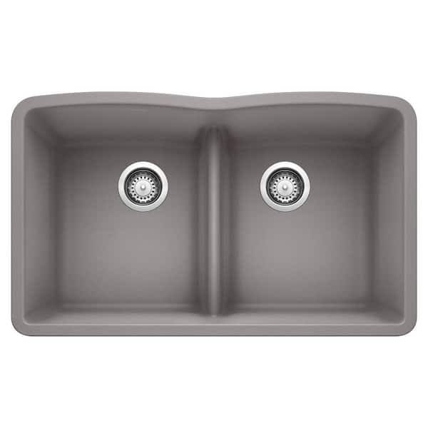 Blanco Diamond Undermount Granite 32 in. x 19.25 in. 50/50 Double Bowl Kitchen Sink in Metallic Gray