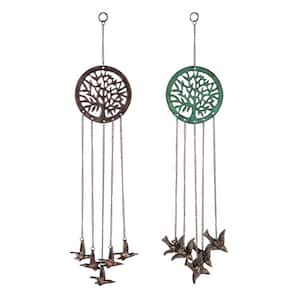 27 in. Artisan Cast Aluminum Wind Chime Mobile, Tree of Life with Birds