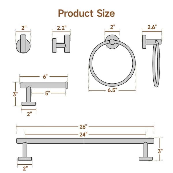 4-Piece Bathroom Hardware Set with 24 in. Towel Bar Wall Mounted Bathroom Accessories in Brushed Gold for Bathroom Decor