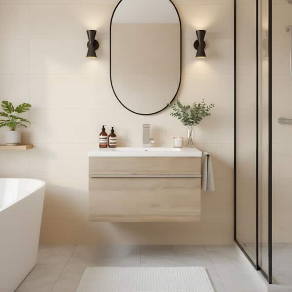 Trough 24 in. W x 16 in. D x 15 in. H Single Sink Wall Bath Vanity in Organic with Cultured Marble Top in White in White