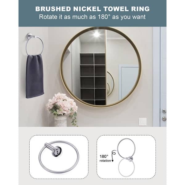 Brushed Nickel Wall Mounted Double Towel Rings in Stainless Steel