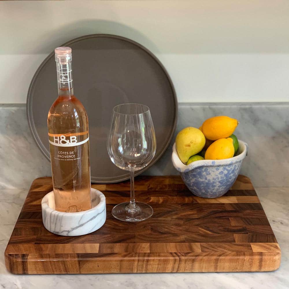 Elegant White Marble Wine Bottle Coaster with Protective Pad
