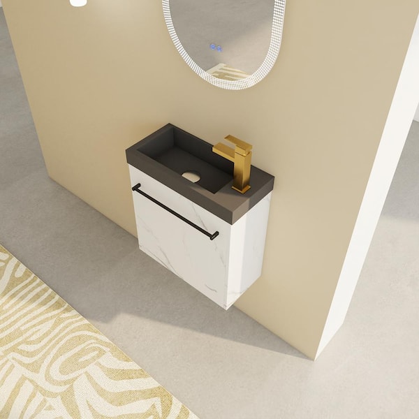 Staykiwi 20 in. W x 10 in. D x 21.5 in. H Single-Sink Floating Bath Vanity in White with Black Cultured Marble Sink