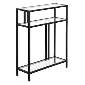 Cortland 22 in. Blackened Bronze Rectangle Glass Console Table with Glass Shelves