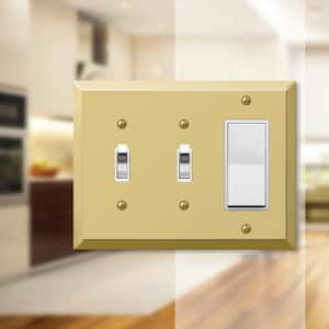 Metallic 3 Gang 2-Toggle and 1-Rocker Steel Wall Plate - Polished Brass