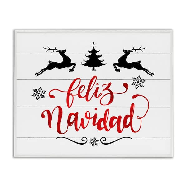 Stupell Industries Feliz Navidad Holiday Reindeer by Lettered and Lined White Framed Abstract Giclee Art Print 11 in. x 14 in.