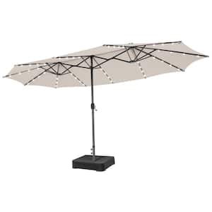 15 ft. Double-Sided Patio Market Umbrella with 48 LED Lights in Beige