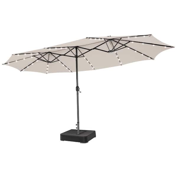 FORCLOVER 15 ft. Double-Sided Patio Market Umbrella with 48 LED Lights in Beige