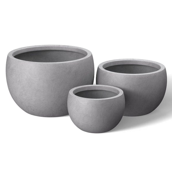 11.5 in., 15 in., 19 in. Light Stone Gray(Enhanced Core) Concrete Round Planter / Pot with Drainage Holes (Set of 3)