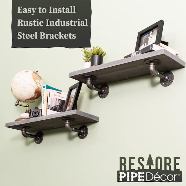 36 in. Riverstone Grey Wall-Mounted Rack with 5 Hooks — PIPE DECOR