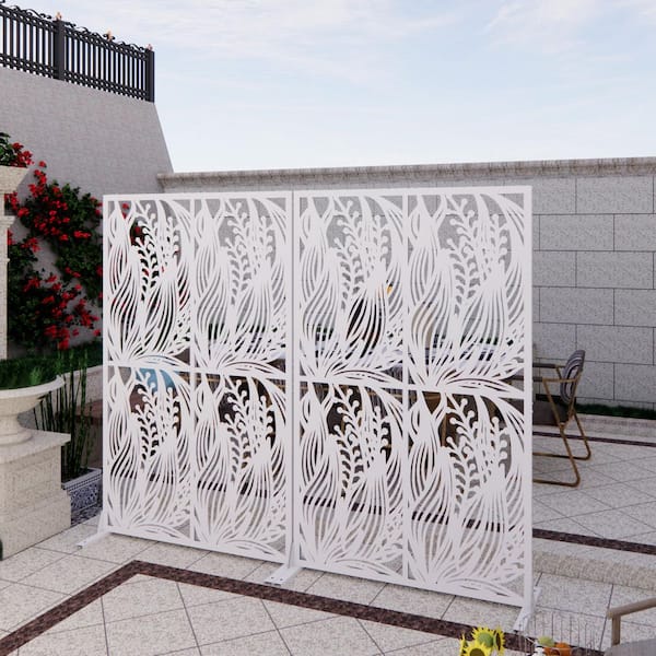 6 FT Outdoor Patio Leaf Shape Metal Privacy Screen Indoor and Outdoor Divider Decoration, White