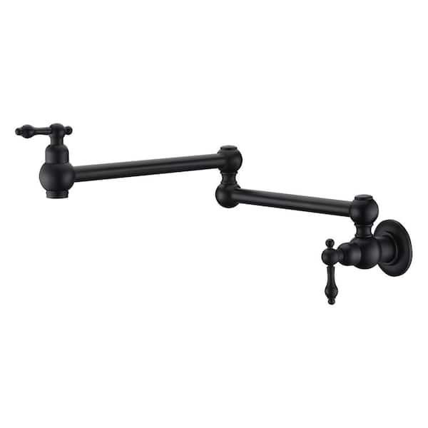 Traditional Double Handle Wall Mounted Pot Filler with Lever Handle in Oil Rubbed Bronze