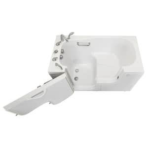 Wheelchair Transfer 60 in. Acrylic Walk in Soaking Tub in White with Faucet Set, Heated Seat and Left 2 in. Dual Drain