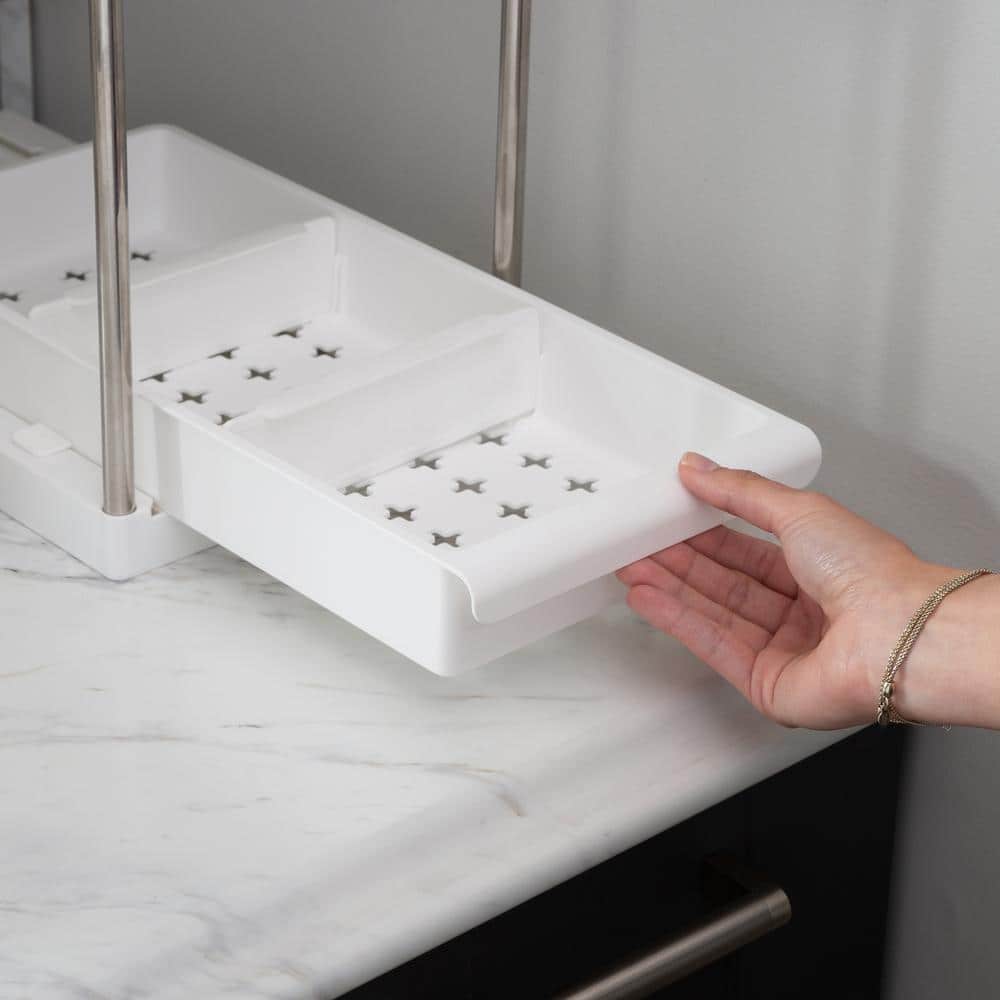 Simplify 2-Tier White Plastic Sink Organizer with Drawer
