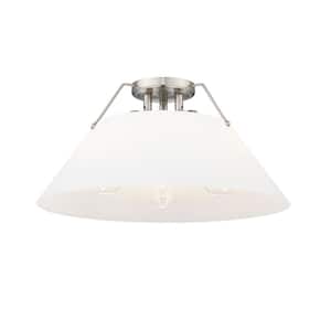 Orwell 18.75 in. 3-Light Pewter and Opal Glass Flush Mount