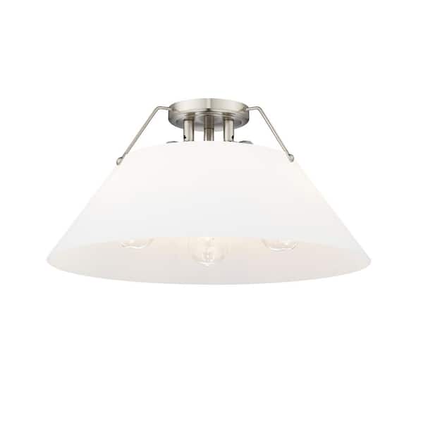 Golden Lighting Orwell 18.75 in. 3-Light Pewter and Opal Glass Flush Mount