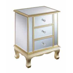 Gold Coast Vineyard 12 in. Champagne Standard Rectangular Mirrored End Table with 3-Drawers