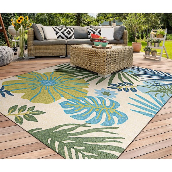 Covington Summer Laelia Ivory-Fern 2 ft. x 4 ft. Indoor/Outdoor Area Rug